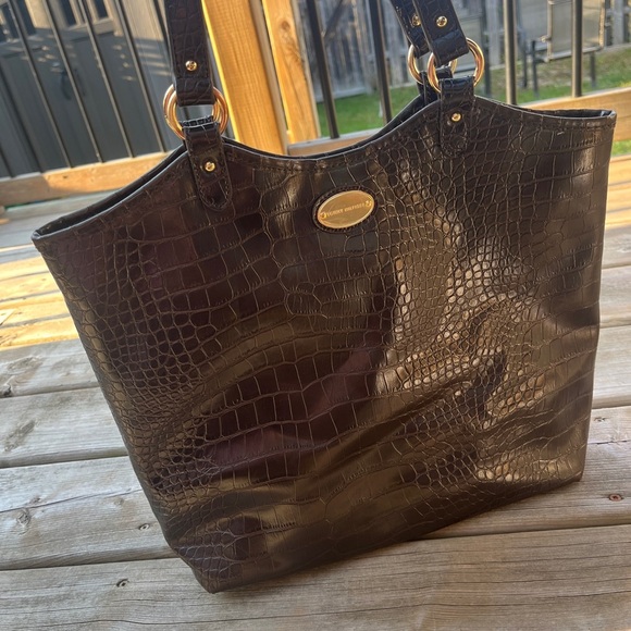 Tommy Hilfiger Dark Brown Crocodile-Embossed Tote - Picture 1 of 6